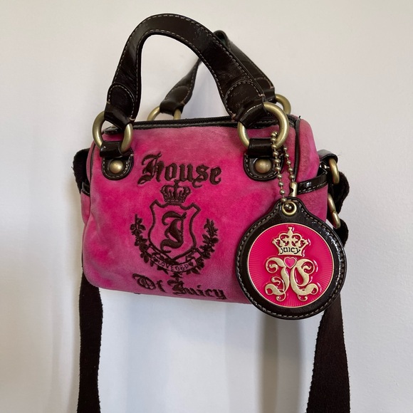 Vintage Juicy Couture Bag Rare House Of Juicy Hot Pink Mini Velour Purse - Picture 1 of 5
